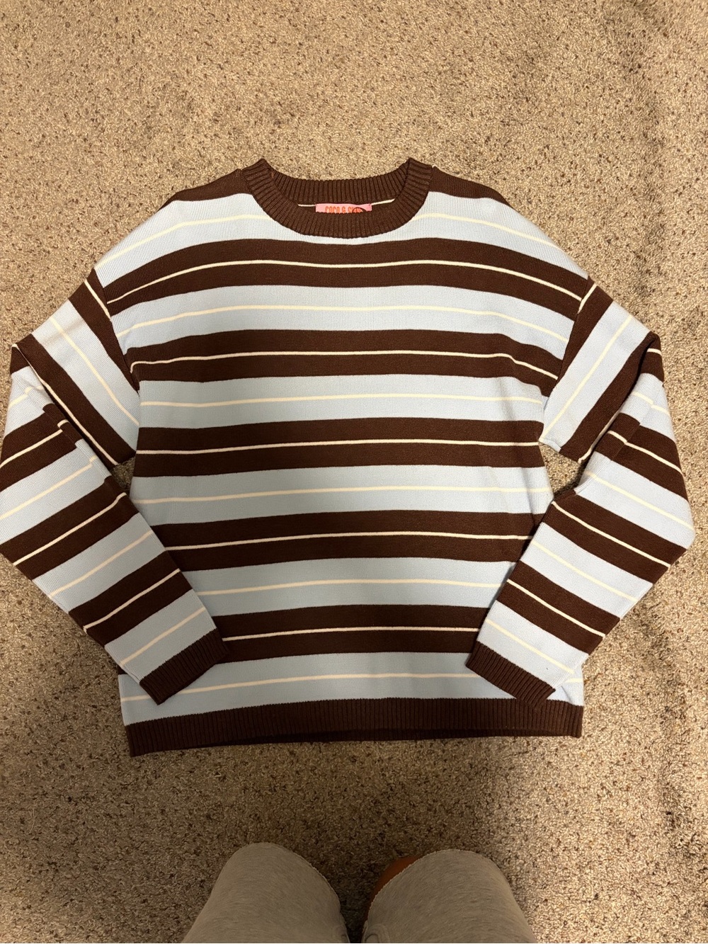 Brown and Light Blue Striped Sweater